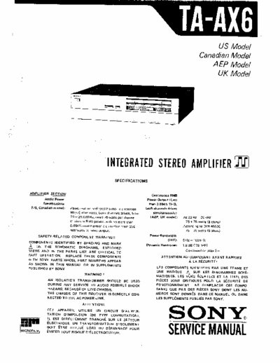 Sony TA-AX6 Sony TA-AX-6 Service Manual Full edition.